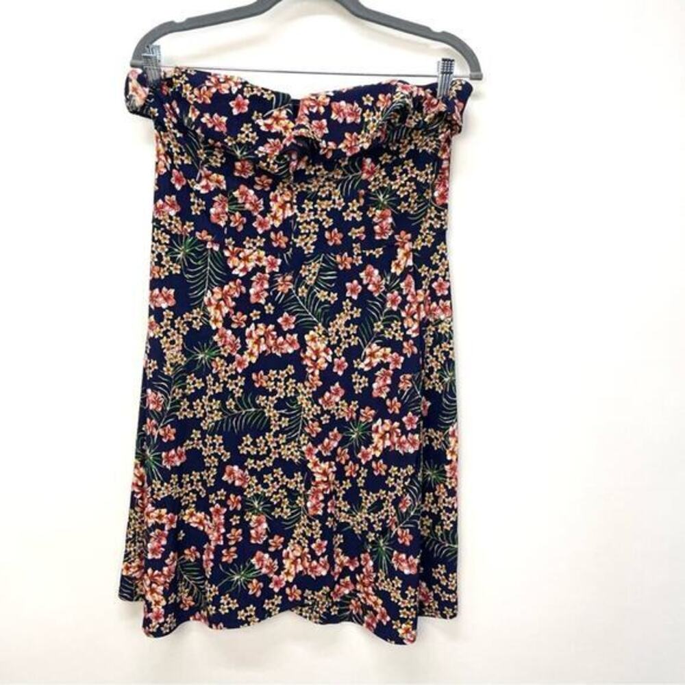 Candie's Strapless Dress Size Large Floral Navy Ruffle‎ Y2K Fairy